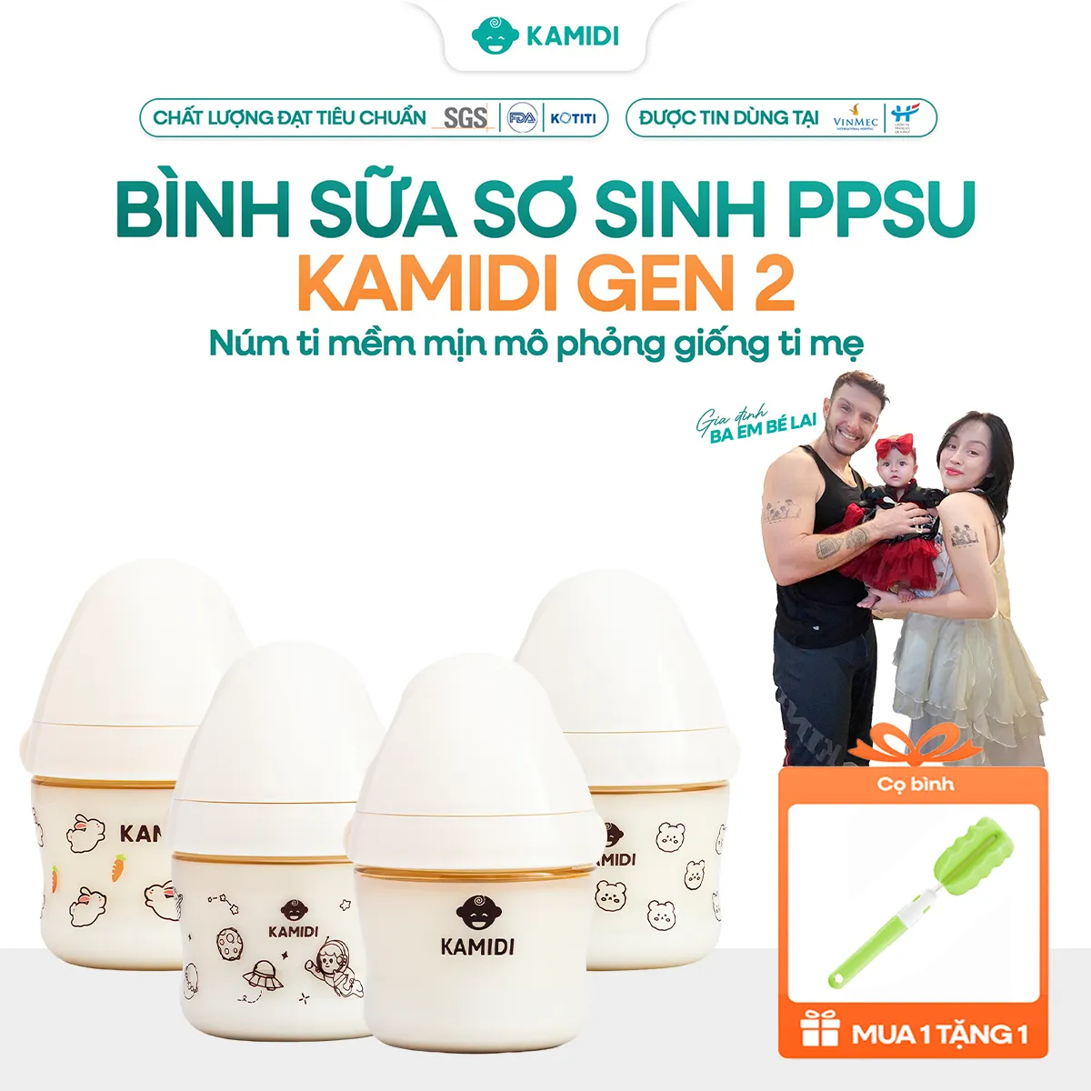 Bình sữa sơ sinh Kamidi PPSU Gen 2