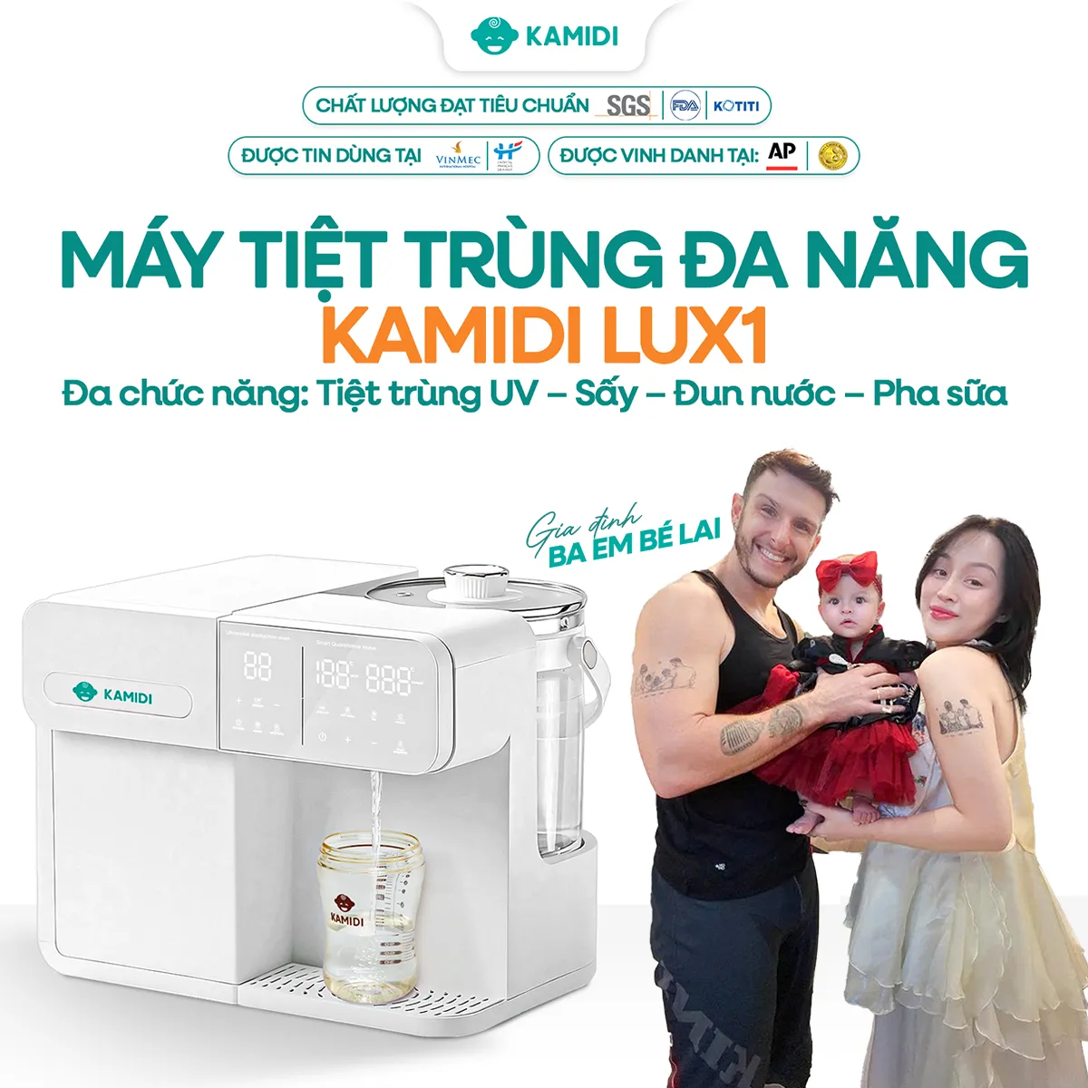 Máy tiệt trùng UV đa năng tích hợp đun nước pha sữa Kamidi Lux 1