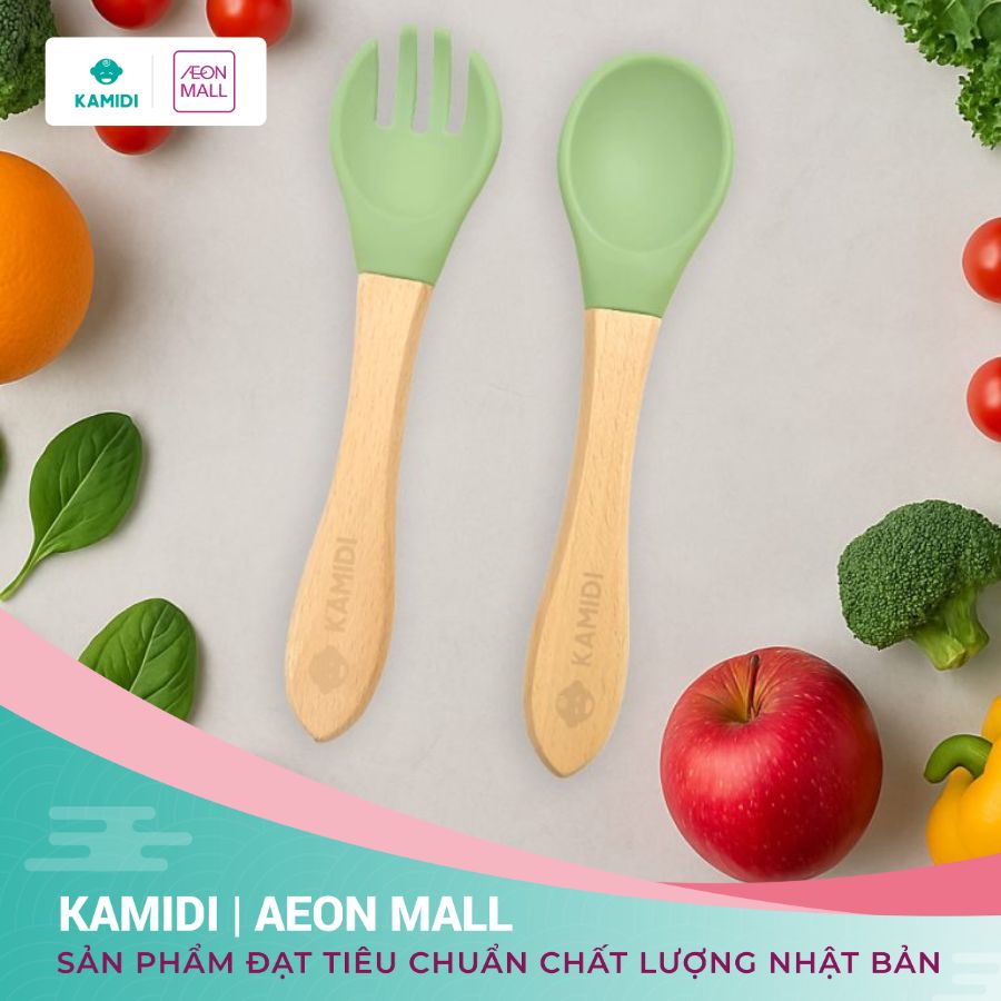 THÌA + DĨA ĂN DẶM KAMIDI SILICONE 1 thia dia an dam