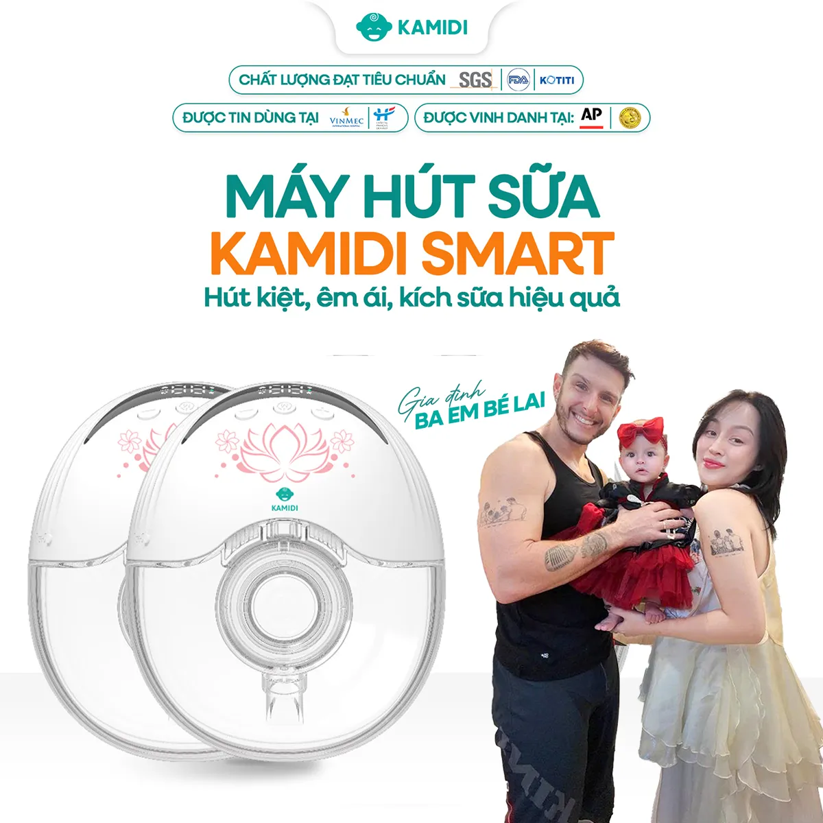 Máy đôi: Máy hút sữa rảnh tay không dây hoa sen Kamidi smart