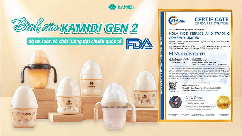 Bình sữa Kamidi Gen 2 được sản xuất theo tiêu chuẩn FDA