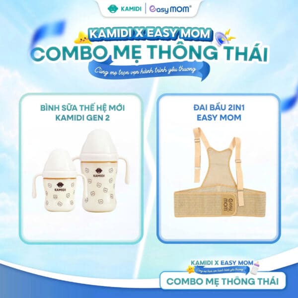 [COMBO MẸ THÔNG THÁI] Bình Sữa Thế Hệ Mới Kamidi Gen 2 x Đai Đỡ Bụng Bầu Easy Mom 2IN1
